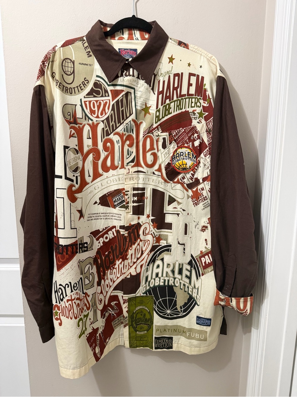 FUBU Harlem Globetrotters Shirt Sz 2XL Limited Edition Platinum Long Sleeve Snap